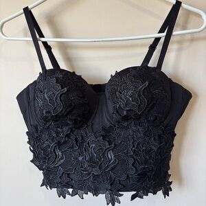 Women’s Punk Goth Floral Black Lace Corset Party Bralette Crop Top
